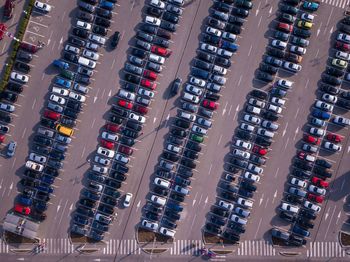 Aerial view of cars parked at parking lot