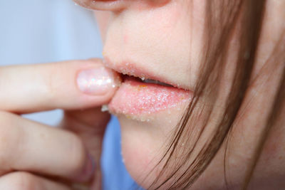 Close-up of woman with hands