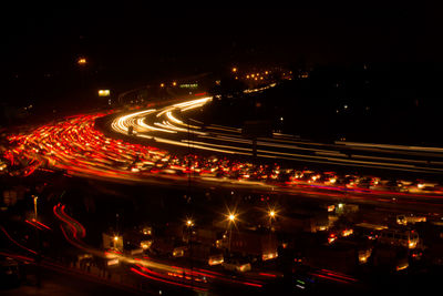 Light trails on road at night
