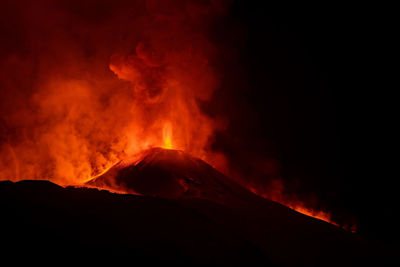 Scenic view of volcanic mountain at night