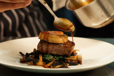 Close-up of food served in plate