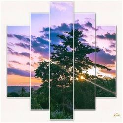 Digital composite image of silhouette trees and plants against sky