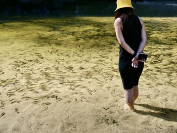 Rear view of man standing on beach