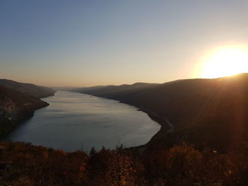Scenic view of mountains against sky during sunset