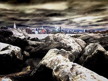 City against cloudy sky