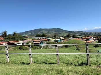 Scenic view of field against clear sky