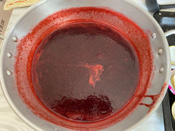 High angle view of tea in glass on table