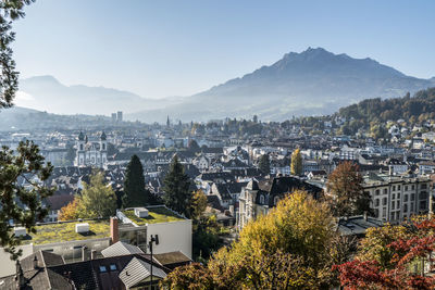 High angle view of townscape against sky