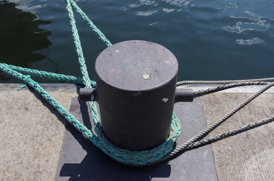 Different bollards and technical installations of vessel traffic at a port .