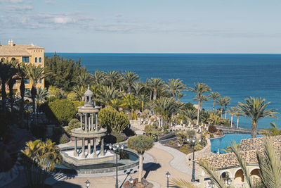 Looking out to sea past the fountain