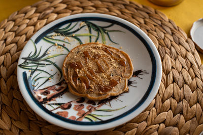 High angle view of breakfast on table