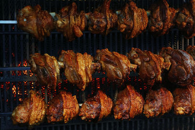 Close-up of meat on barbecue grill