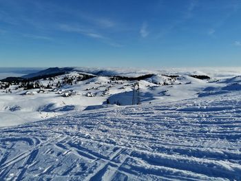 Scenic view of snowcapped mountains against sky
