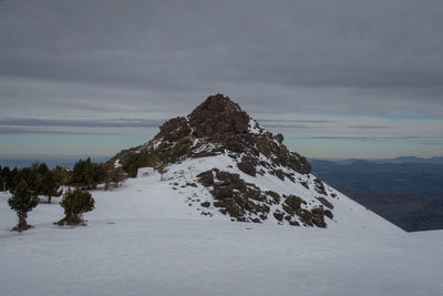 Scenic view of mountain against sky during winter