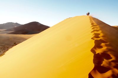 Low angle view of horse on desert against clear sky