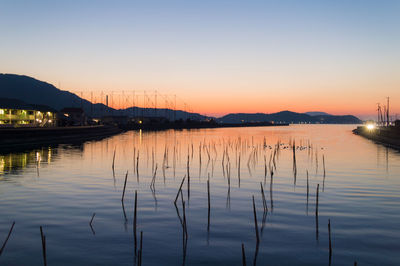 Scenic view of lake at sunset