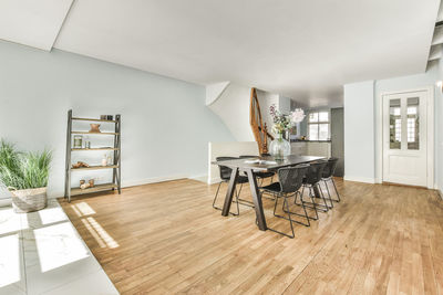 Empty chairs on table at home