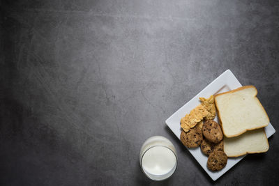 High angle view of breakfast on table