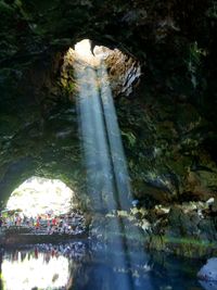 Water flowing through rocks in cave