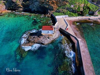 High angle view of river amidst rocks