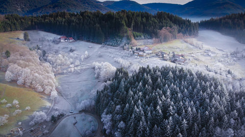 High angle view of land and mountains