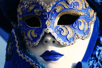 Close-up of mannequin wearing blue mask