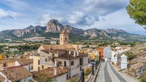 High angle view of townscape against sky