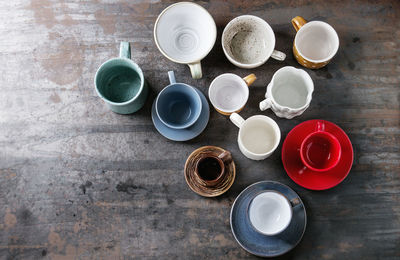 High angle view of empty glasses on table