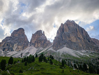 Scenic view of mountain range against cloudy sky