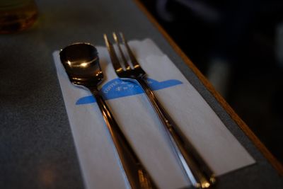 High angle view of objects on table