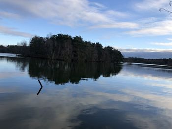 Reflection of trees in lake against sky