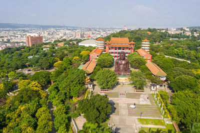 High angle view of buildings in city