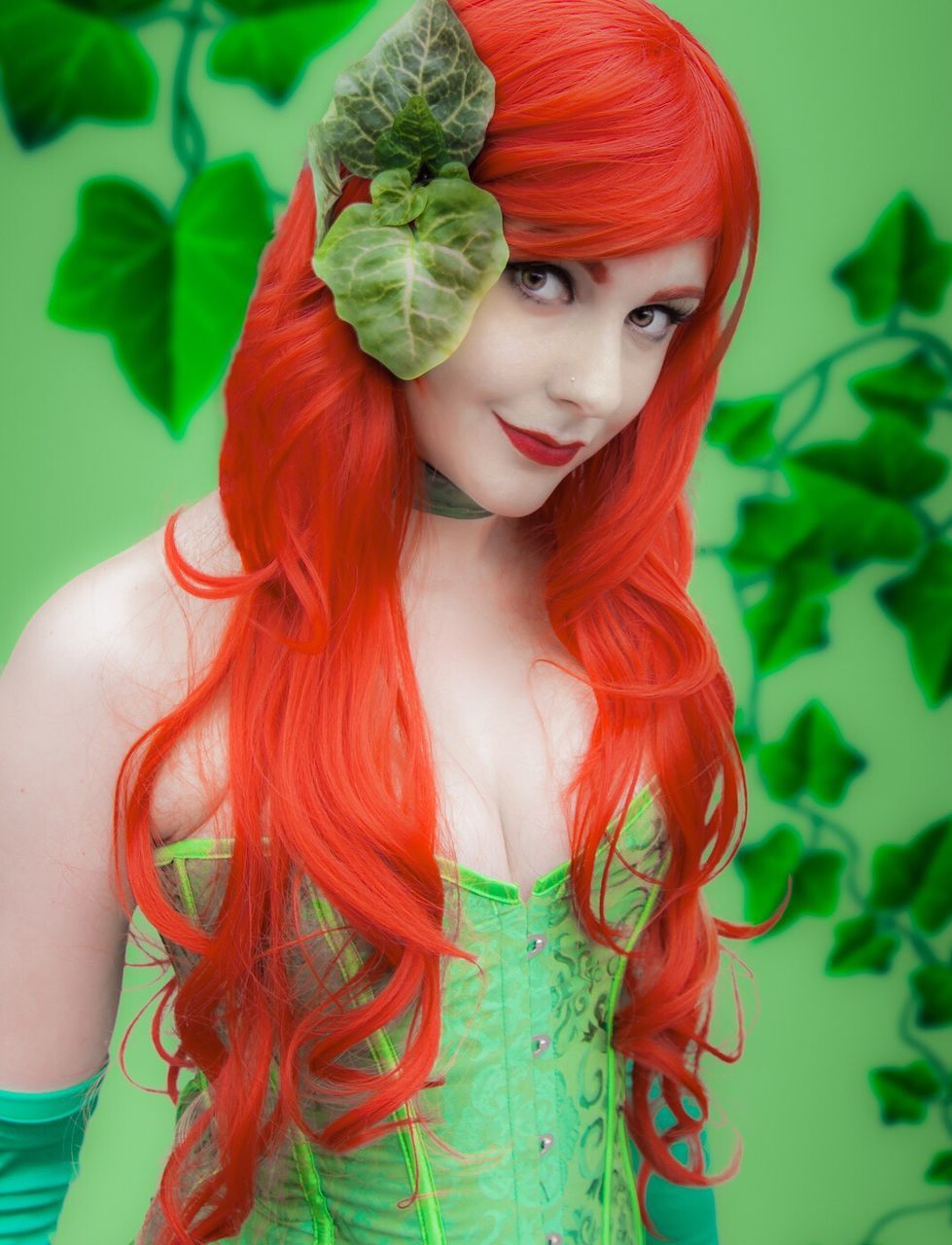 long hair, young women, beauty, close-up, focus on foreground, young adult, red, person, vibrant color, green, dyed hair