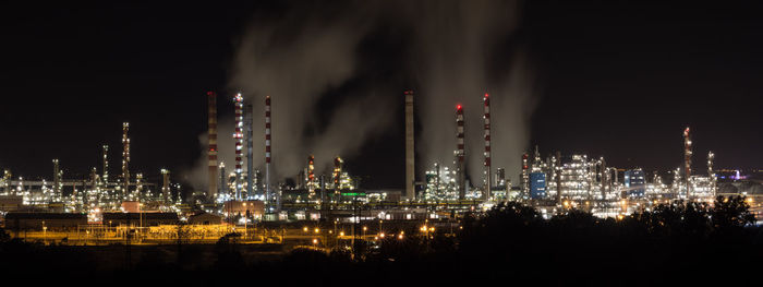 Panoramic view of illuminated city against sky at night