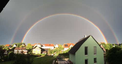 Rainbow over buildings