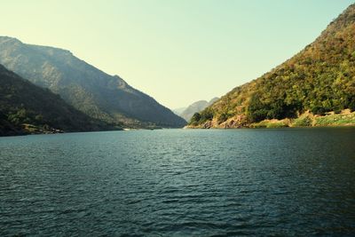 Scenic view of lake against clear sky