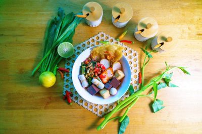 High angle view of food on table