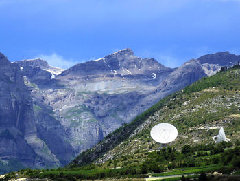 Satterlite dishes oon mountainscape in europe communication technologies