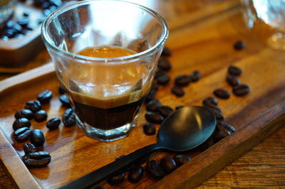 High angle view of coffee on table