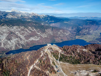 High angle view of mountains against sky