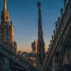 Architectural detail of duomo di milano at sunset