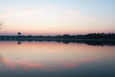 Scenic view of lake against sky during sunset