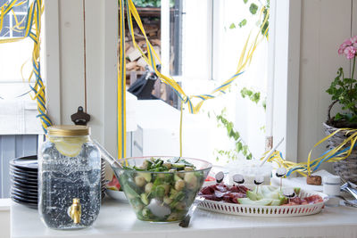 Tapas on table against window