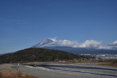 Scenic view of landscape against blue sky