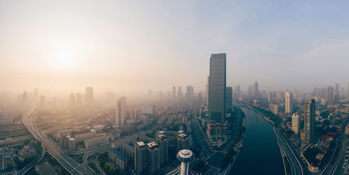 Aerial view of buildings in city