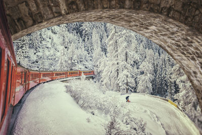 Cropped train on snowed landscape