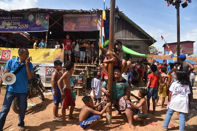 People at street market in city