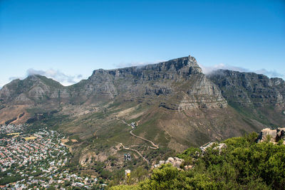 Scenic view of mountains against clear sky