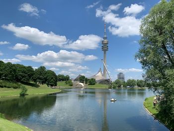 View of lake against cloudy sky