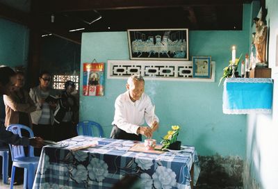 Two men on table